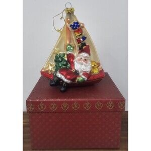 Kurt Adler Polonaise Sailor Santa Glass Ornament Hand Blown Nautical Boat
